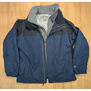 Columbia Interchange 3-in-1 Jacket Mens XL Navy Blue Omni-Tech Waterproof WM